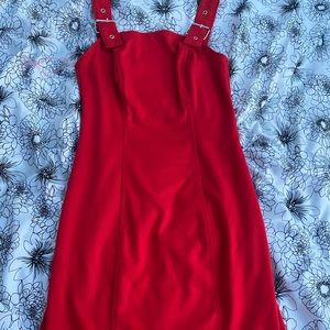 red buckle bodycon dress